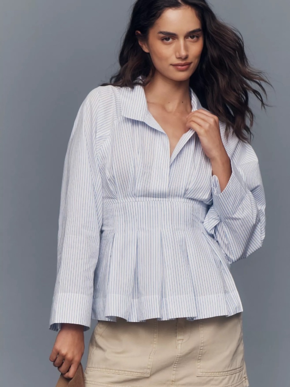 Anthropologie Light Blue and White Striped Button-Down Shirt